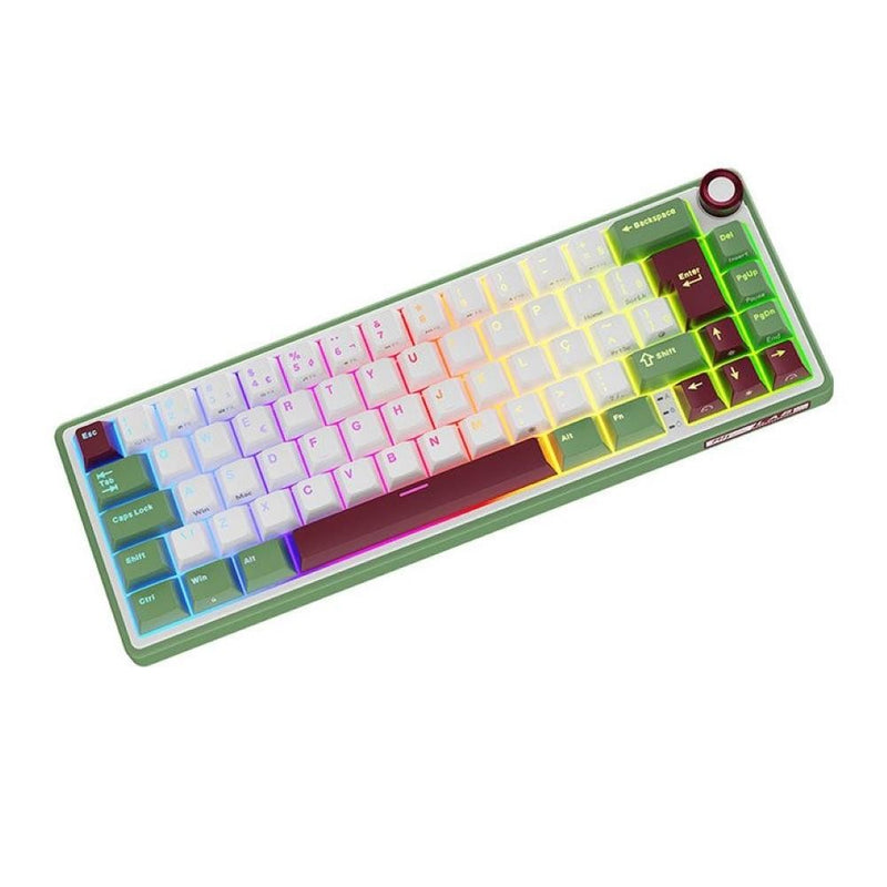 Teclado Mecanico Gamer Royal Kludge RKR65, RGB, ABNT2, Switch Brown, Branco e Verde, RKR65-GS-BW-POR
