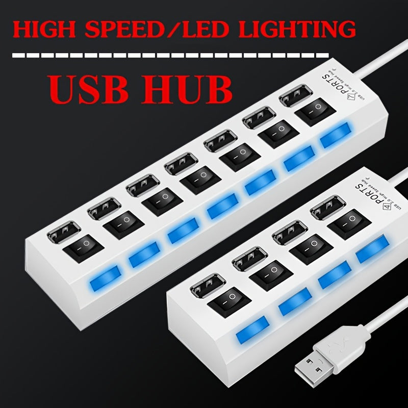 7 Portas 4 LED USB 2.0 Adaptador Hub Interruptor Liga/Desliga Para Computador Laptop PC
