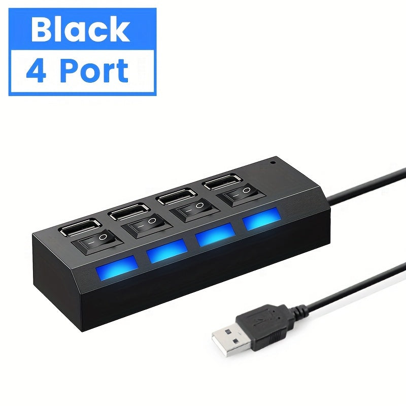 7 Portas 4 LED USB 2.0 Adaptador Hub Interruptor Liga/Desliga Para Computador Laptop PC