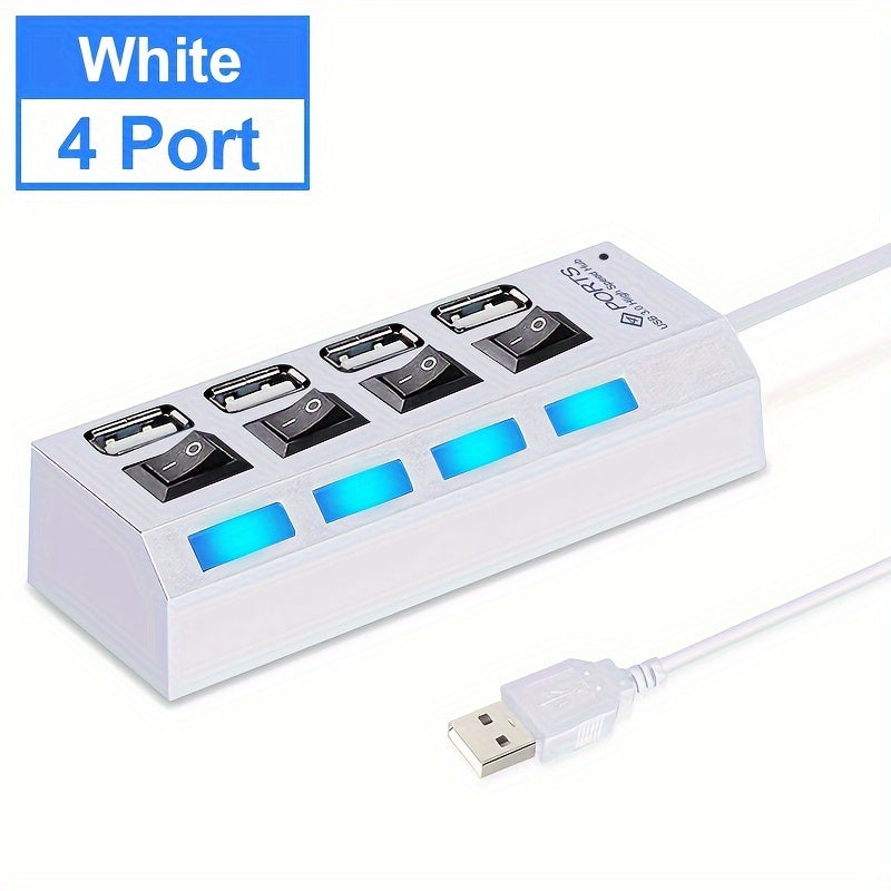 7 Portas 4 LED USB 2.0 Adaptador Hub Interruptor Liga/Desliga Para Computador Laptop PC