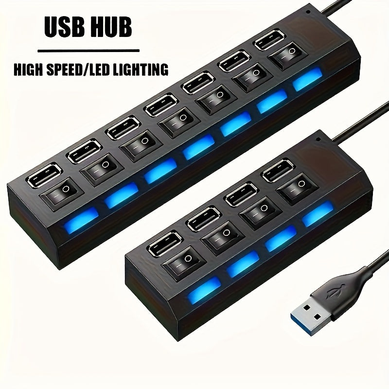 7 Portas 4 LED USB 2.0 Adaptador Hub Interruptor Liga/Desliga Para Computador Laptop PC