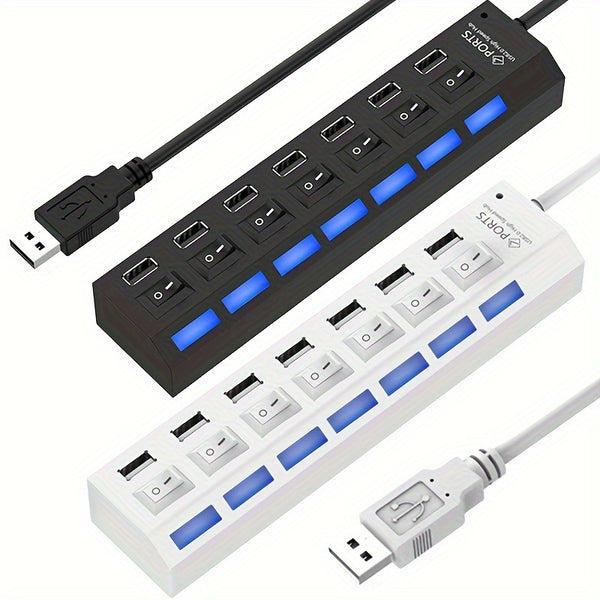 7 Portas 4 LED USB 2.0 Adaptador Hub Interruptor Liga/Desliga Para Computador Laptop PC