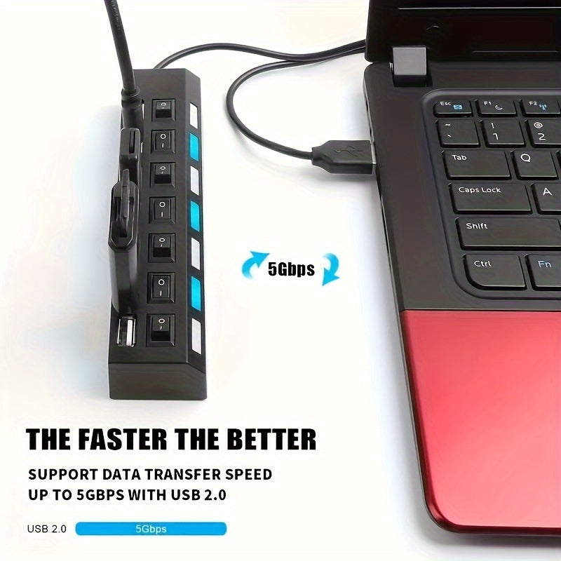 7 Portas 4 LED USB 2.0 Adaptador Hub Interruptor Liga/Desliga Para Computador Laptop PC